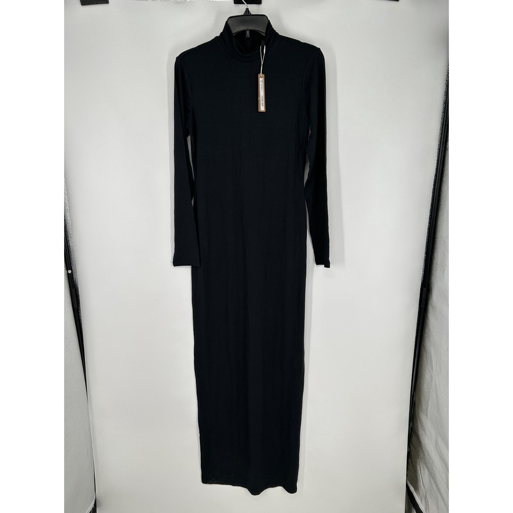 SKIMS Smooth Layers Long Maxi Dress Womens Large Obsidian Turtleneck Long Sleeve